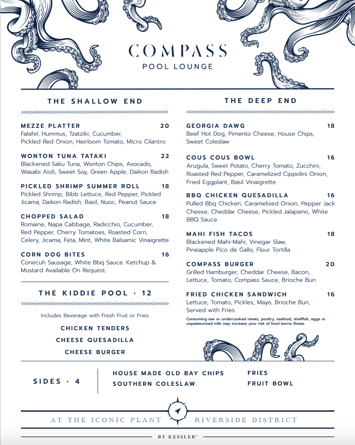 Compass Pool lounge food menu
